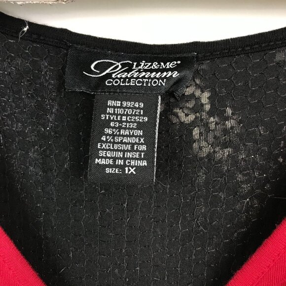 Liz & Me Knit Top 1X Red Black Sequins 3/4 Sleeve - Picture 5 of 9